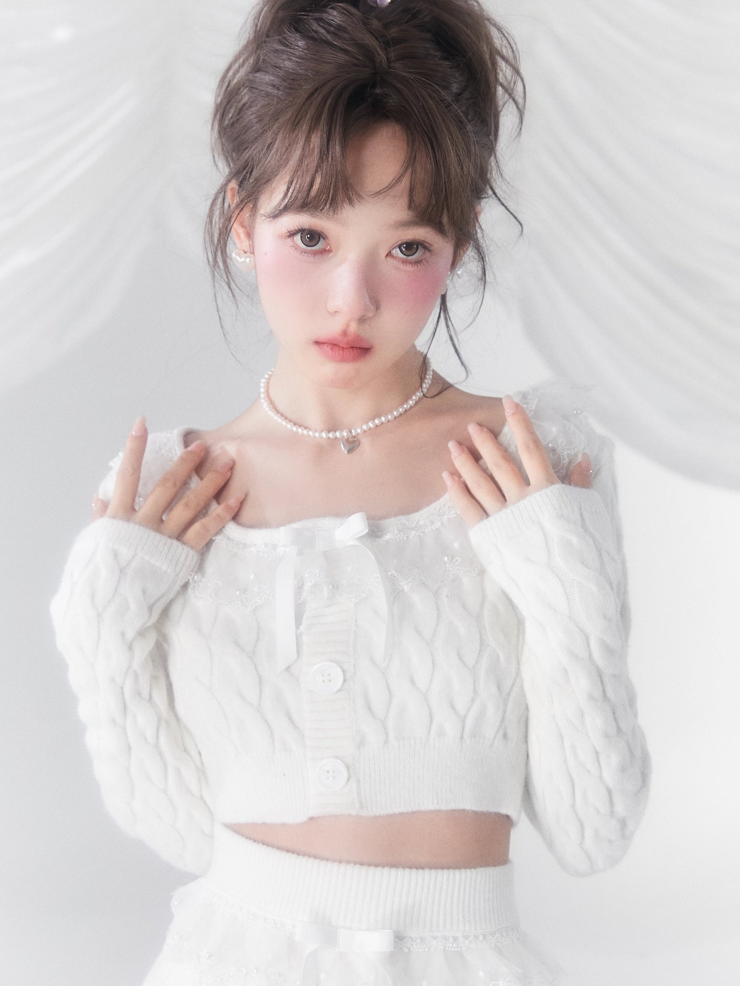 레이스 쇼트 스웨터 &amp; 스커트