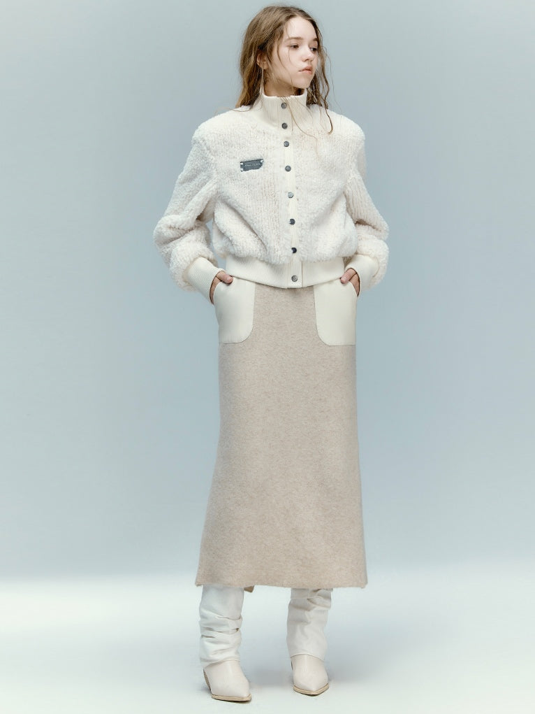 가죽 포켓 니트 스커트 