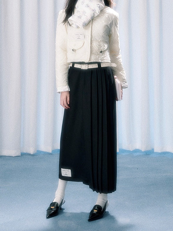롱 비대칭 플리츠 스커트 