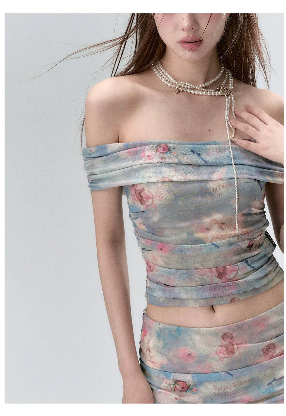 Little Angel Off-the-Shoulder Crop Tank Top & Skirt Set