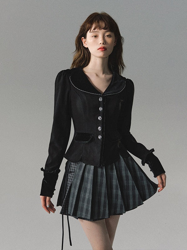 Retro Velvet Collar Slim Short Jacket