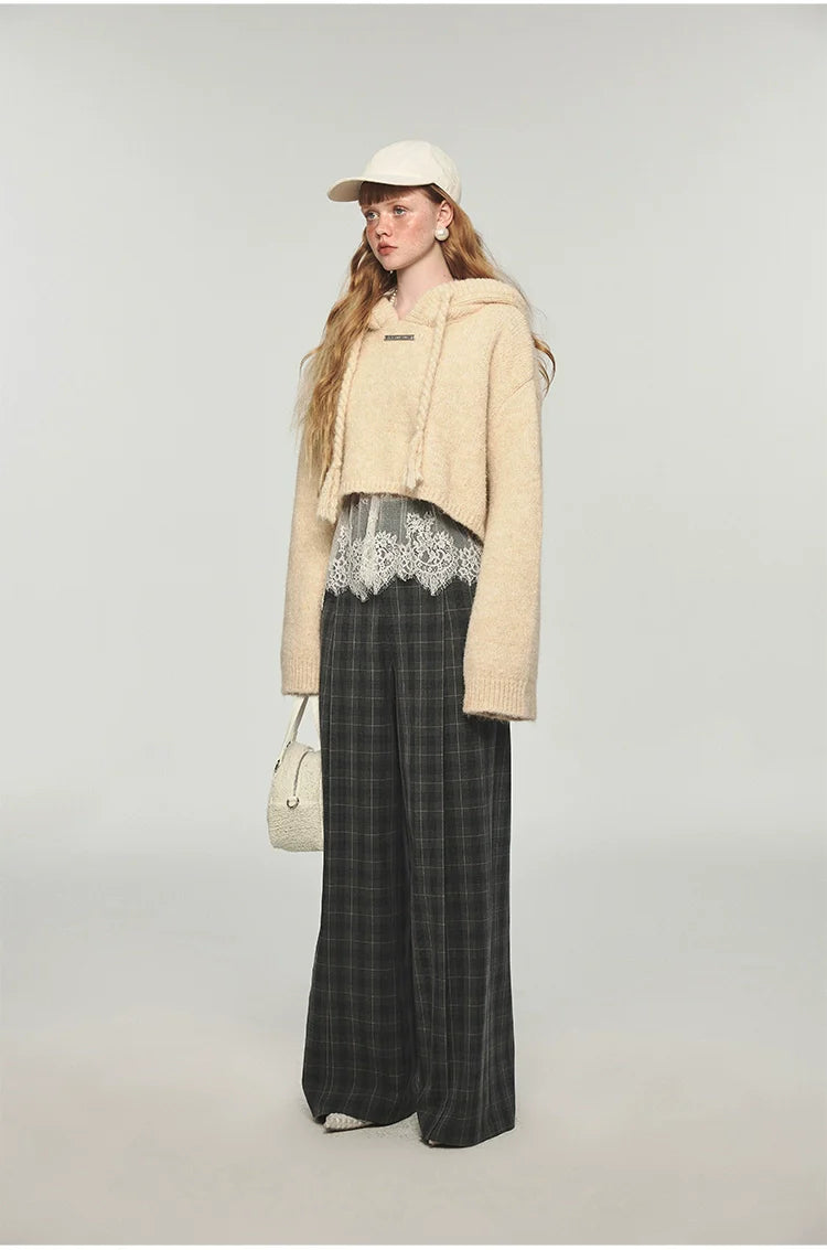 Plaid Woolen Wide-leg Pants