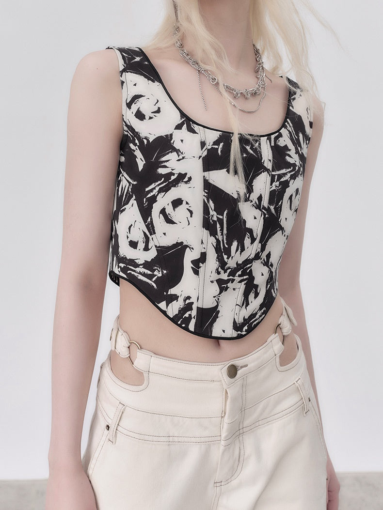 Rose Printed Short Vest