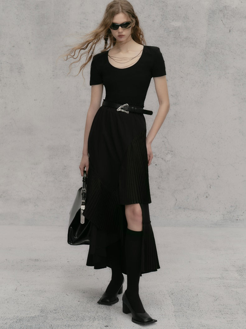 체인 숄더 패드 쇼트 티셔츠 