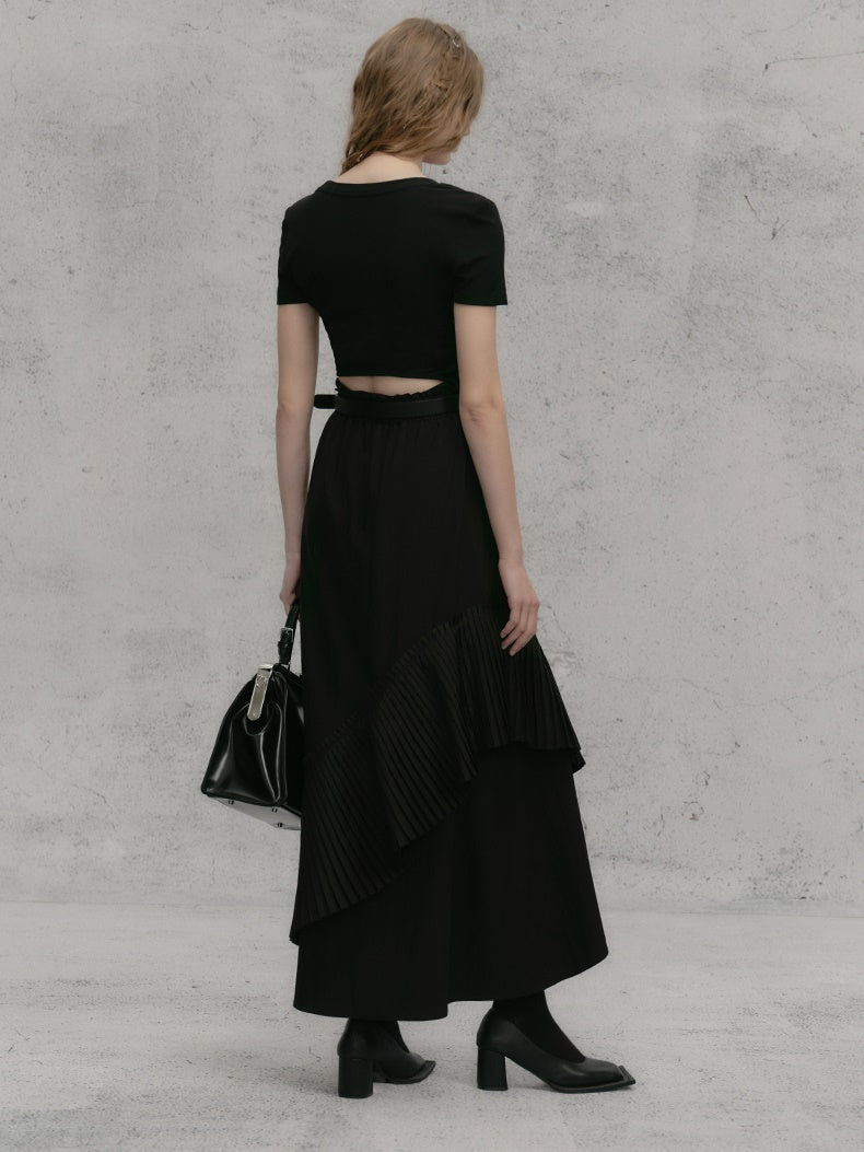 체인 숄더 패드 쇼트 티셔츠 