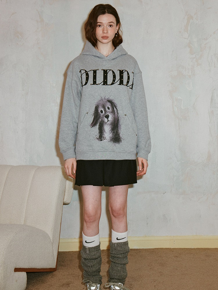 Rivet Dog Print Hooded Sweat