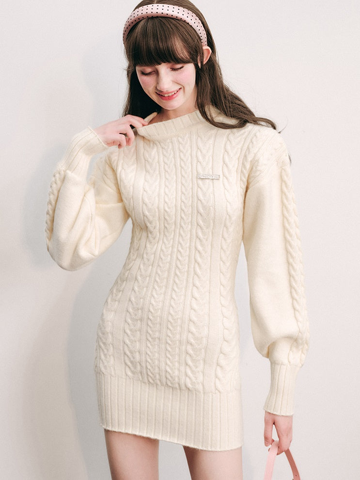 Slim Waist Long Sleeve Knitted One-piece