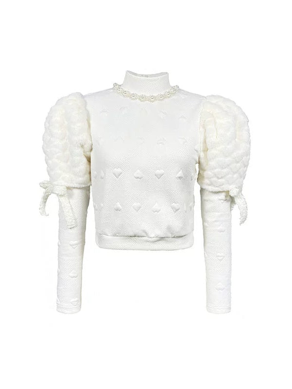 사랑 모피 소매 활 진주 장식 짧은 탑 