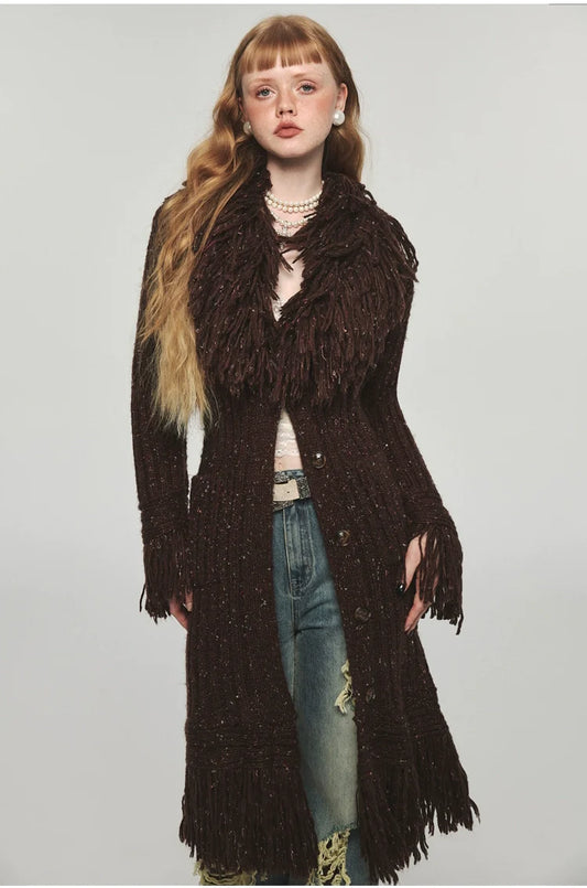 Tassel Knitted Maxi Overcoat