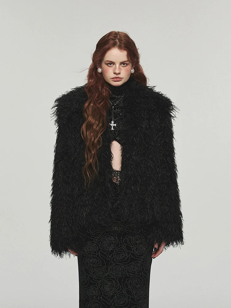 Furry Long Collar Faux Fur Coat