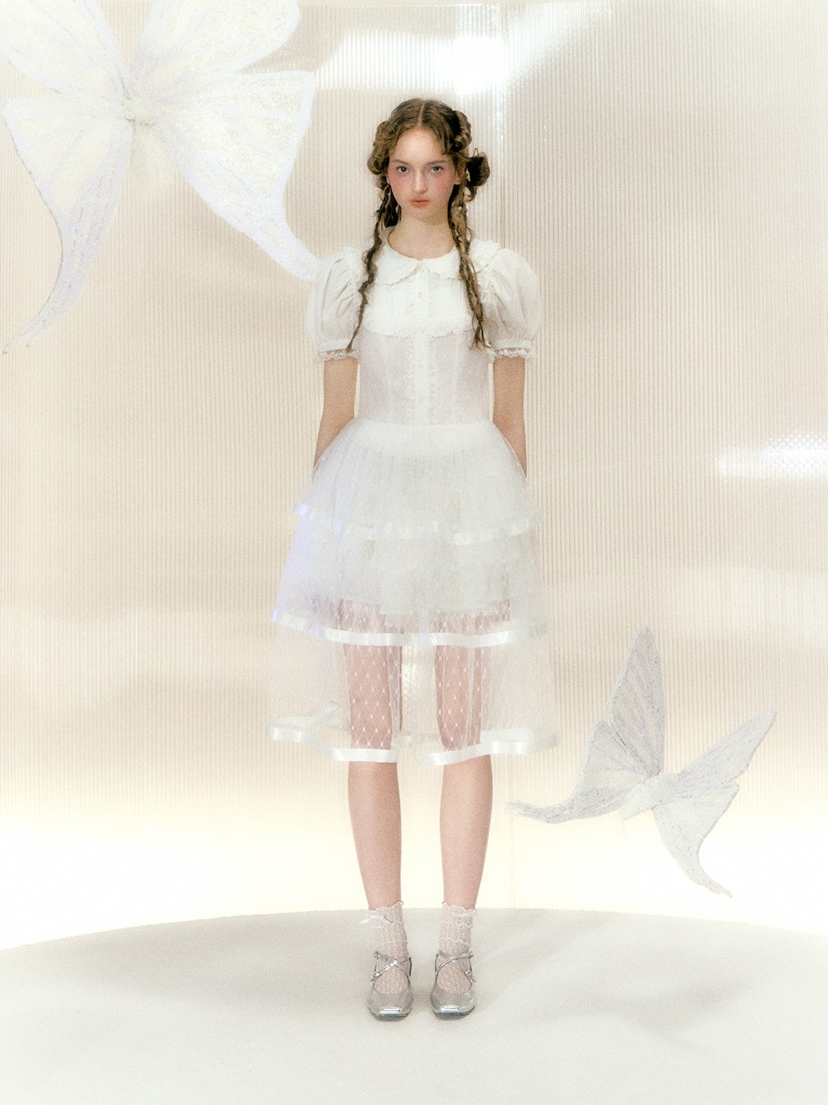 레이스 리본 메쉬 서스펜더 케이크 드레스