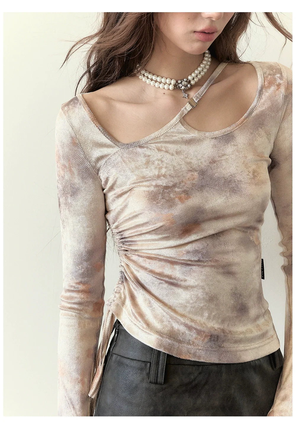 Drawstring Tie Irregular Long-sleeve Top