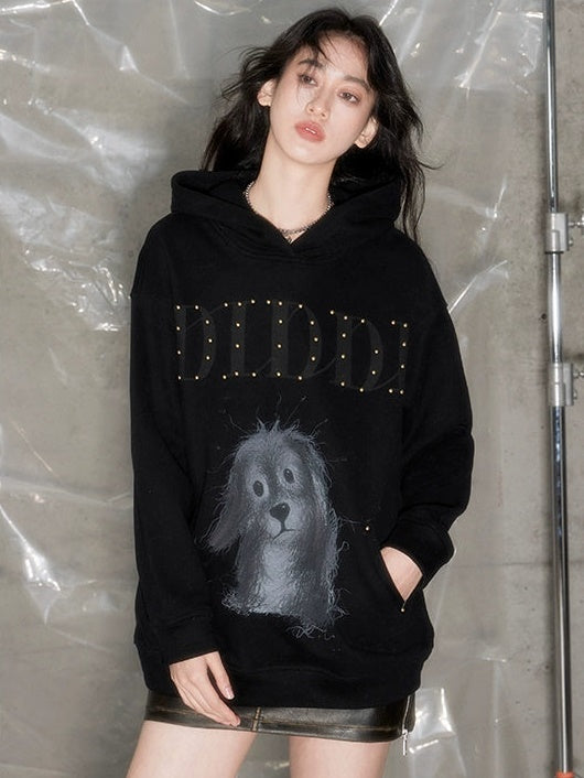 Rivet Dog Print Hooded Sweat