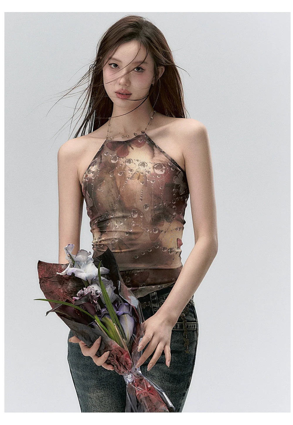 Water Droplet Butterfly Halter Irregular Camisole