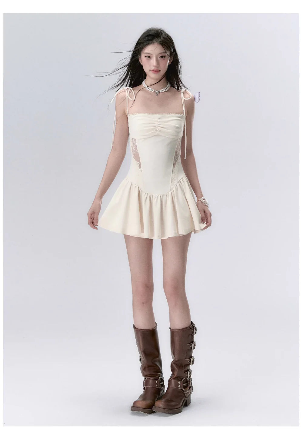 Lace Paneled Spaghetti Strap Mini Dress