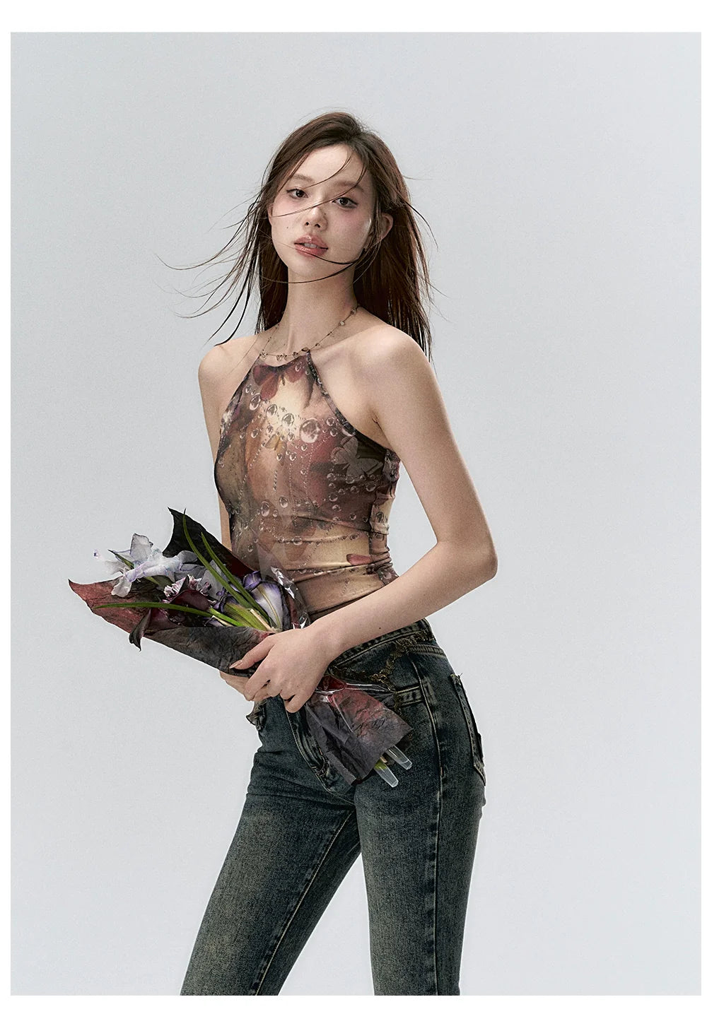 Water Droplet Butterfly Halter Irregular Camisole