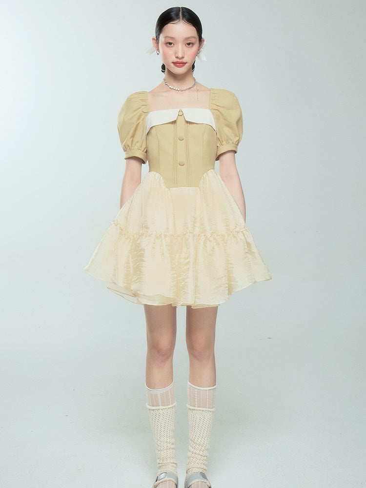 Puffy Square Collar Princess Puff Sleeve Dress