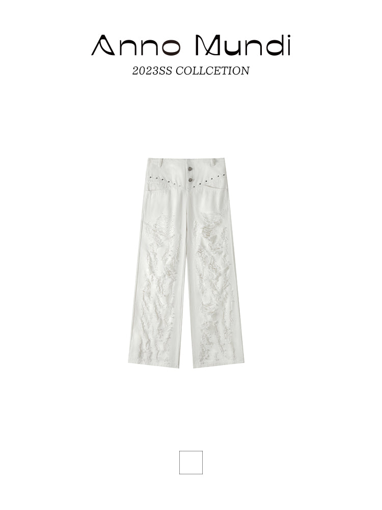 Studs Damage Casual Wide-Pants