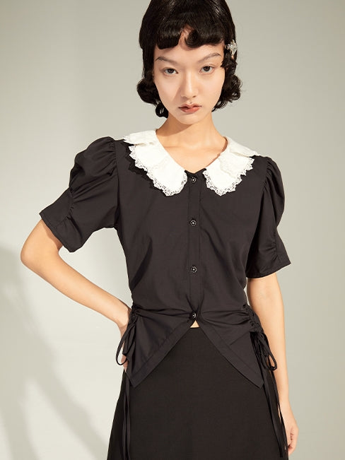 Retro Folded Collar Short-sleeved Shirt