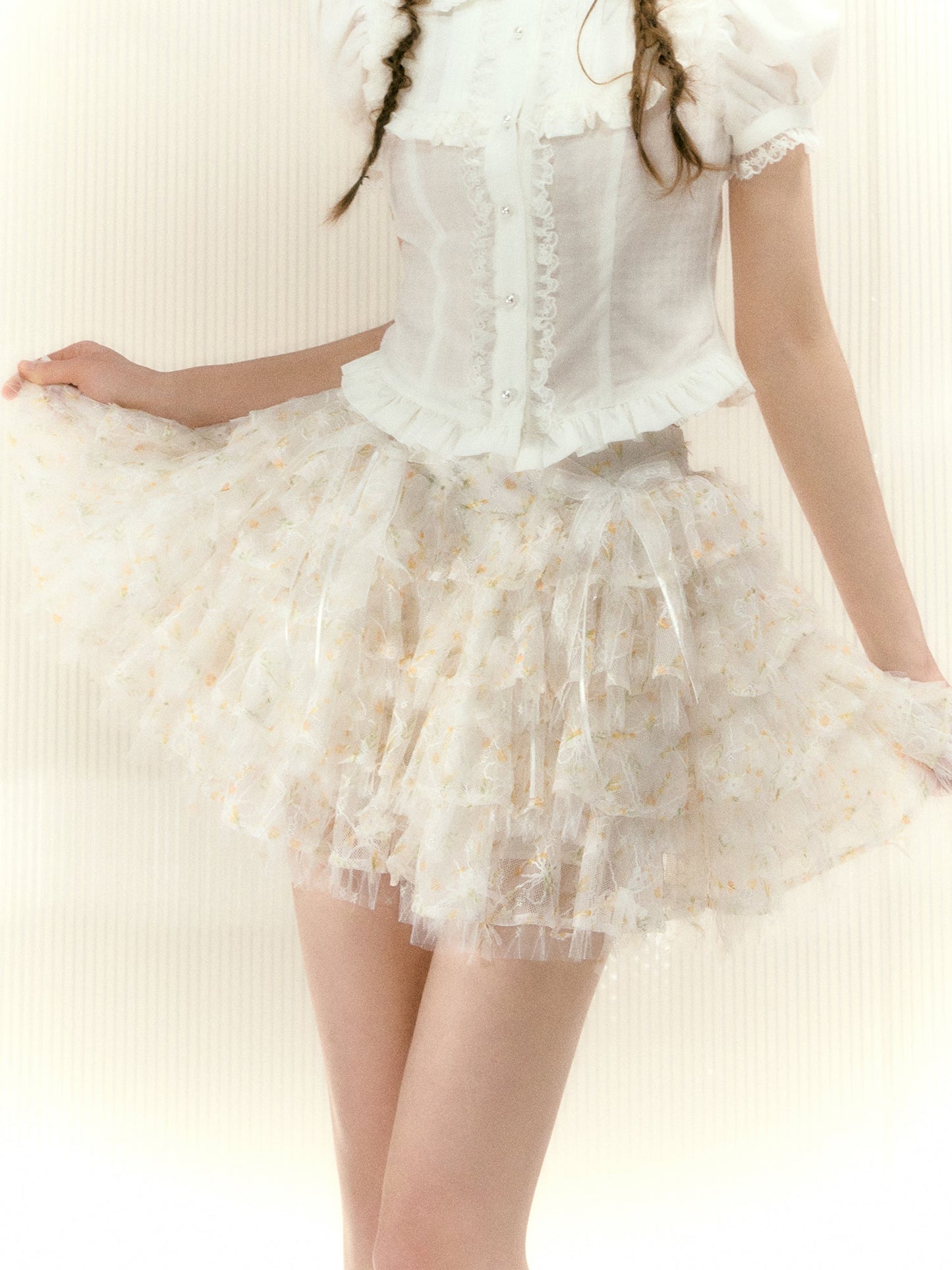 Printed Flower Mesh Tutu Skirt