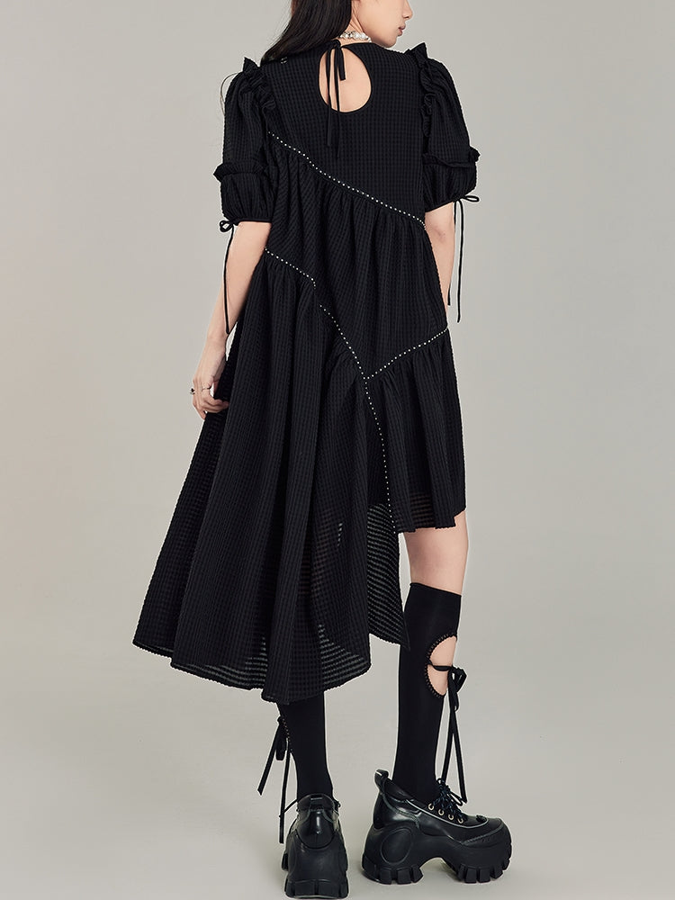 Puff Sleeve Irregular Black Dress