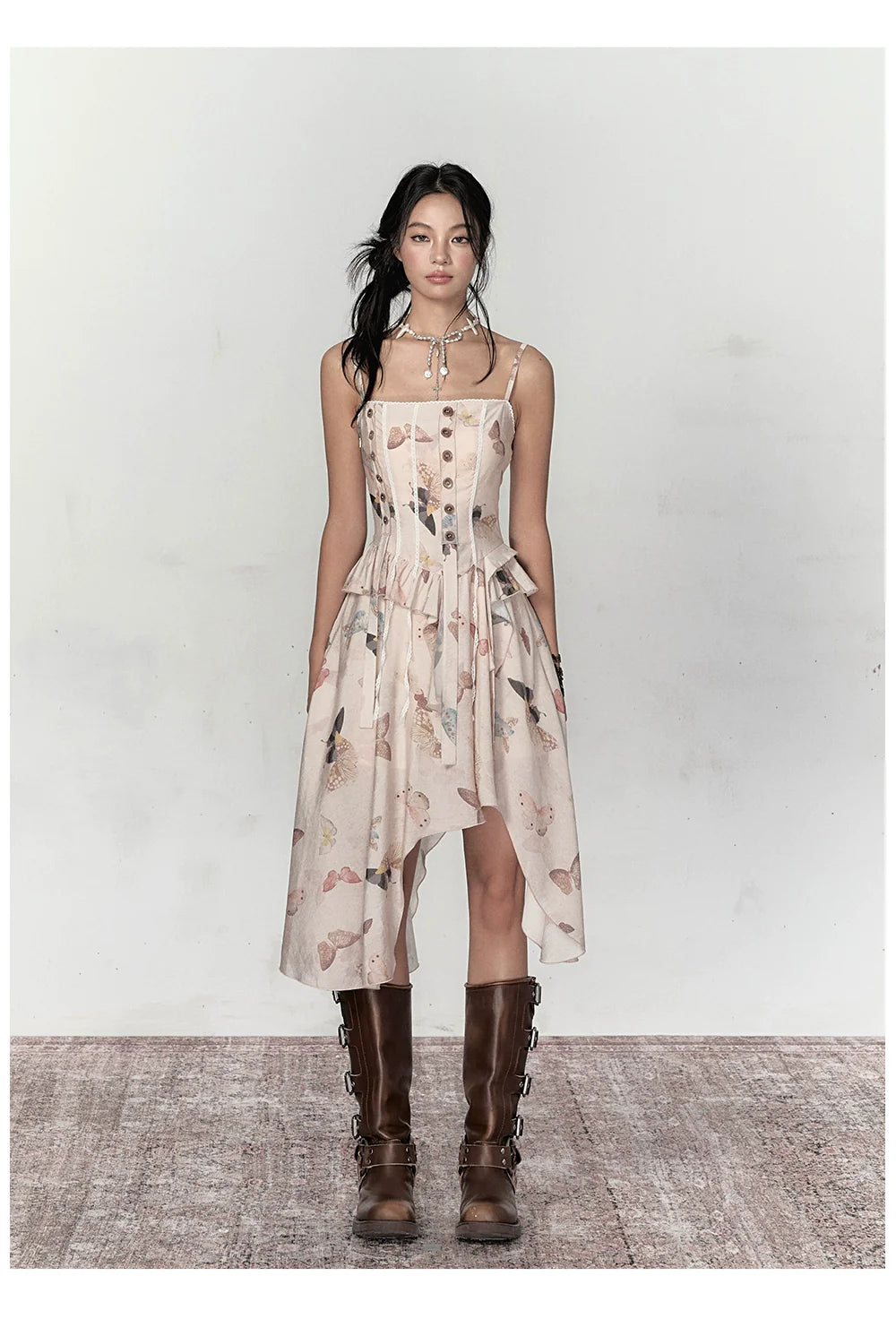 Butterfly Print Irregular Hem Dress