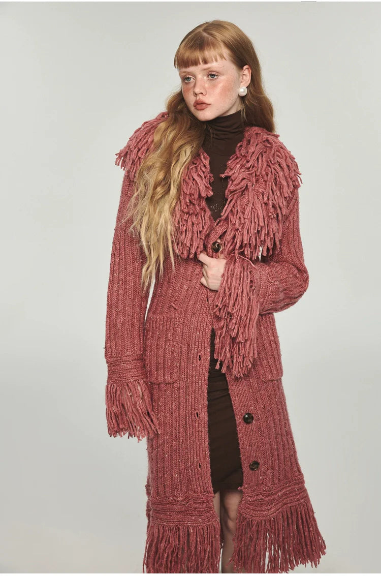 Tassel Knitted Maxi Overcoat