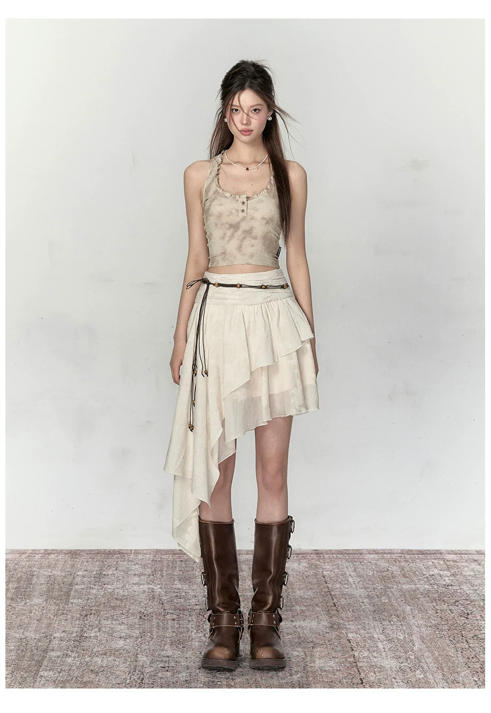 Beige New Chinese Irregular Skirt