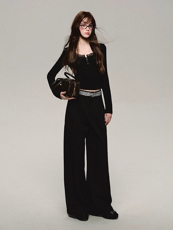 레이스 스티치 니트 바텀 셔츠 