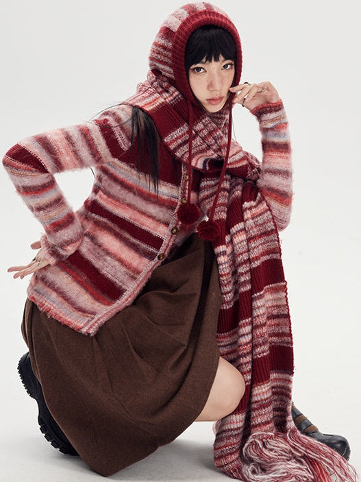 Retro Stripe Knitted Hat & Muffler