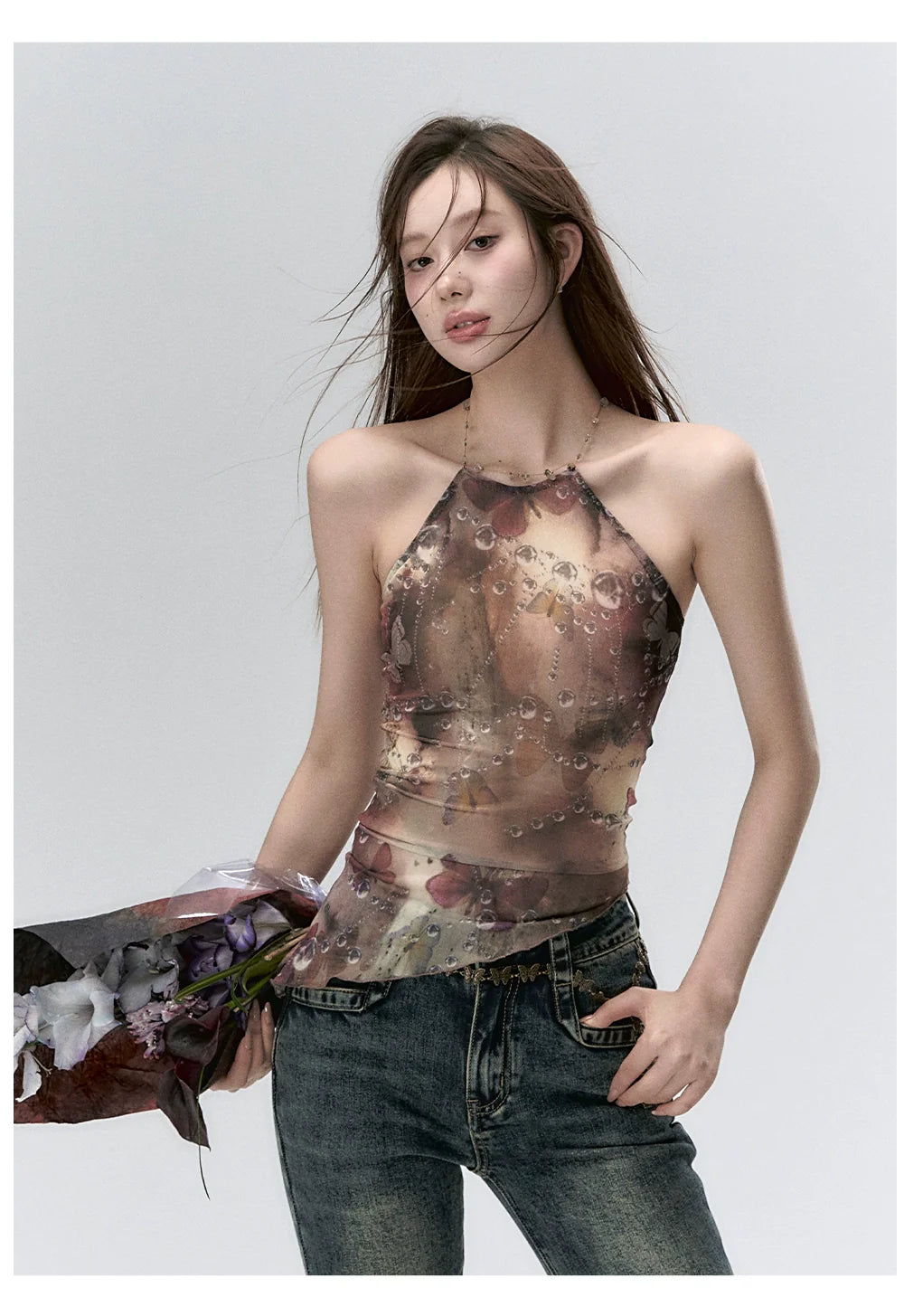 Water Droplet Butterfly Halter Irregular Camisole