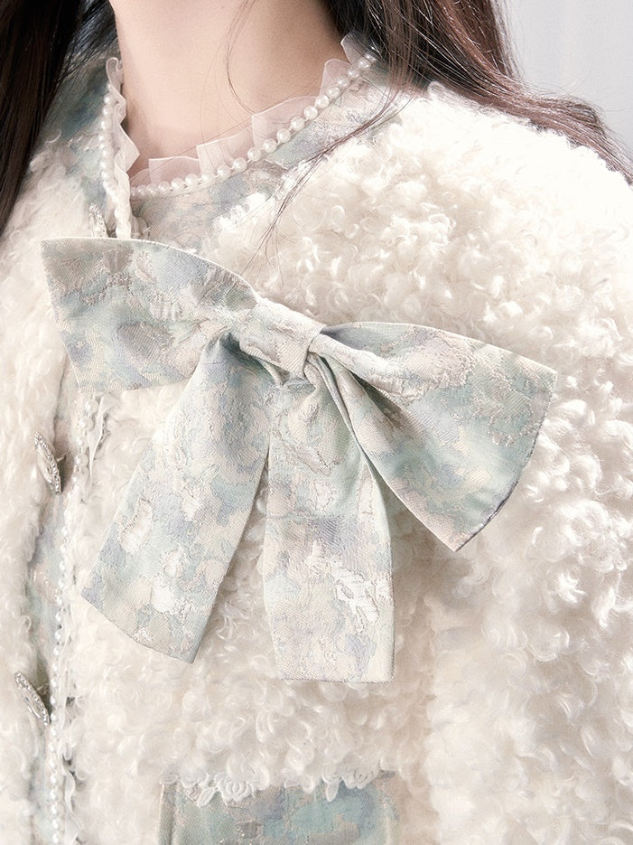 램울 리본 쇼트 코트 &amp; 자카드 스커트