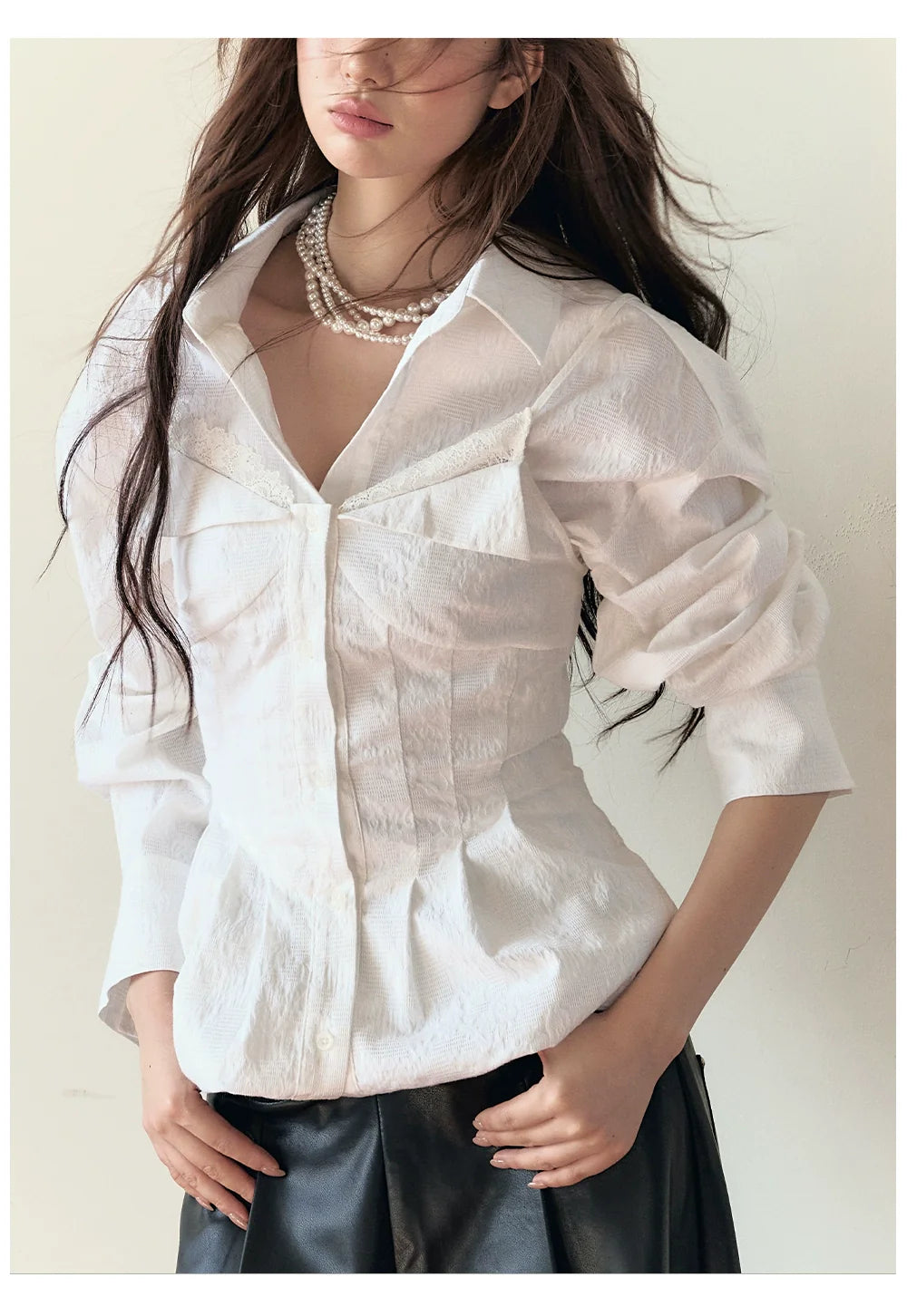 White Jacquard Faux Two-piece Shirt