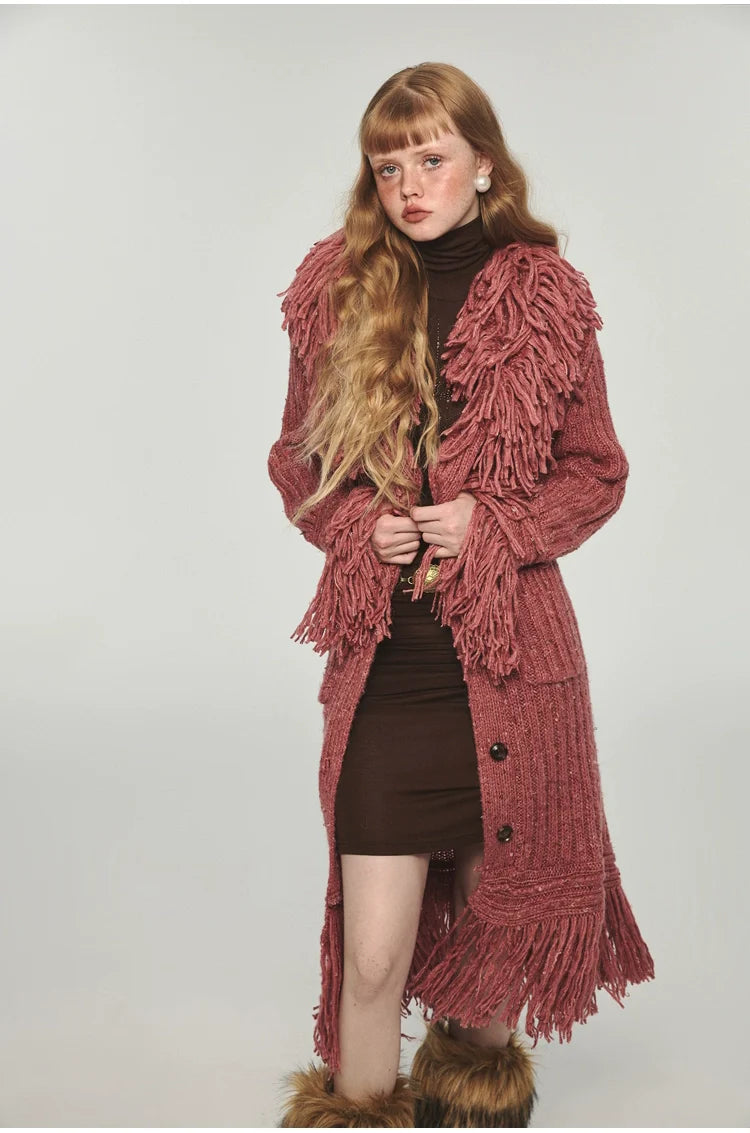 Tassel Knitted Maxi Overcoat