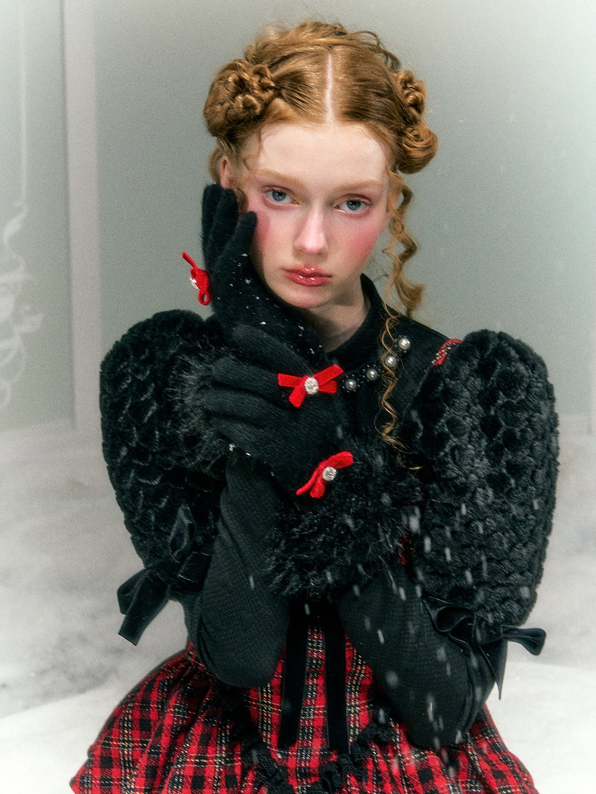 사랑 모피 소매 활 진주 장식 짧은 탑 