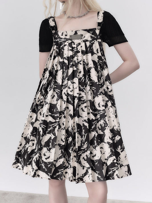 루즈한 플리츠 인형 슬링 스커트 