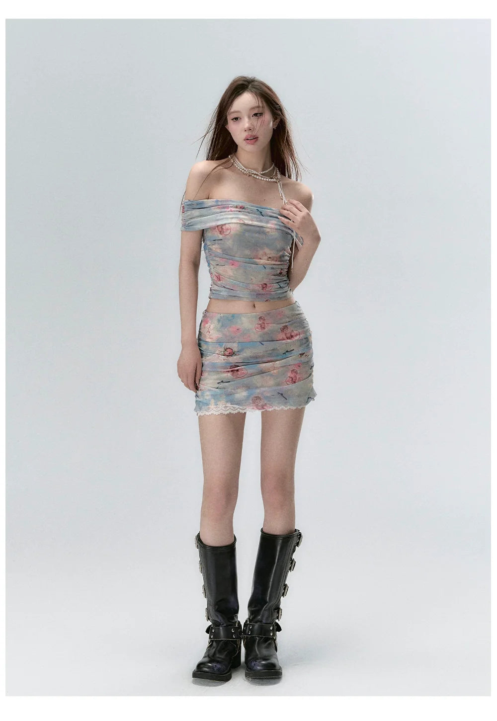 Little Angel Off-the-Shoulder Crop Tank Top & Skirt Set