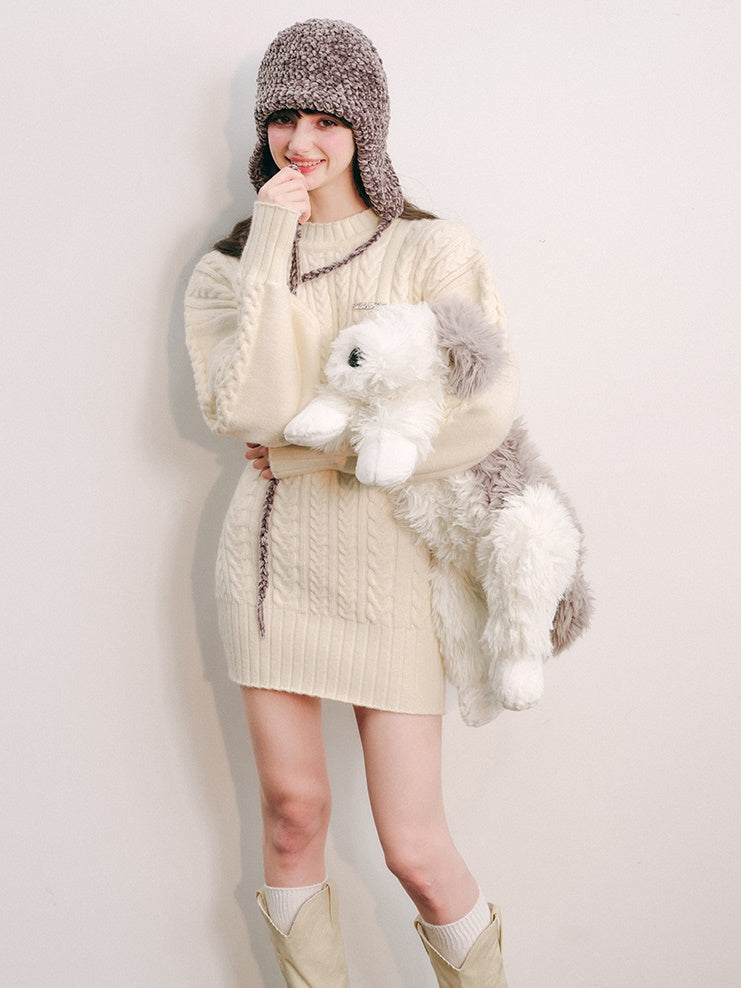 Slim Waist Long Sleeve Knitted One-piece