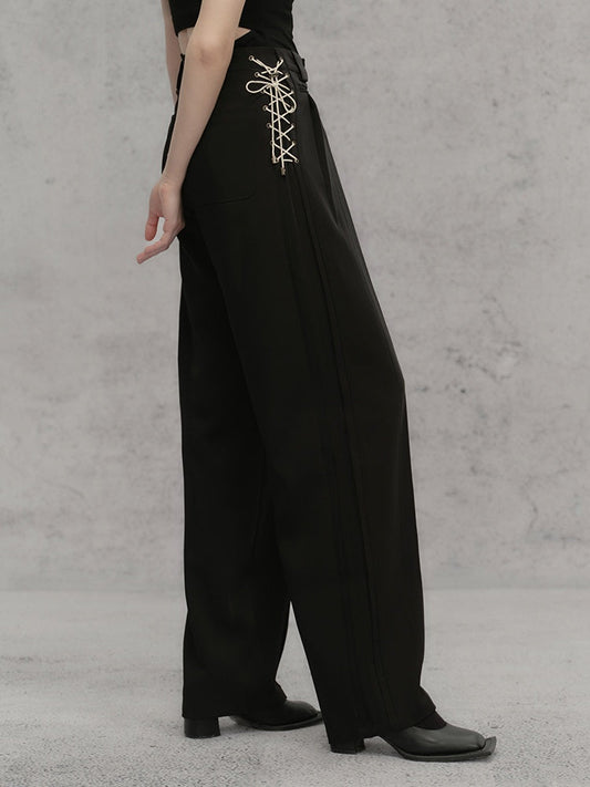 Straight Drape Strap Casual Pants