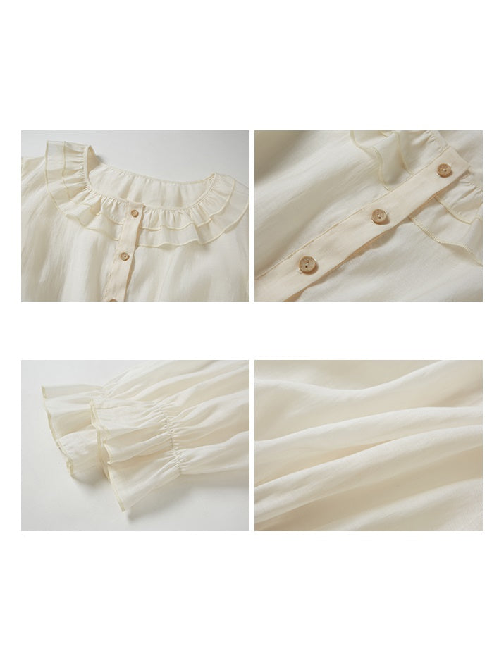 Shimmer Ruffle Collar Shirt & Cake Skirt