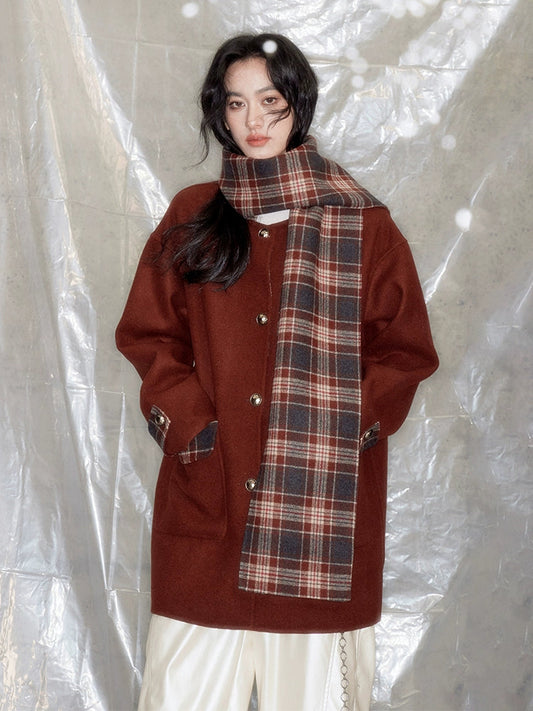 Plaid No-Collar Double-sided Coat