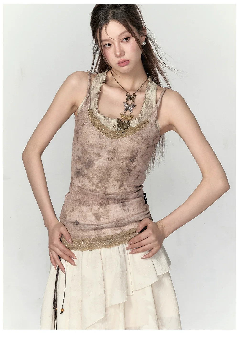 Coffee & Khaki Lace Patchwork Ombre Vest