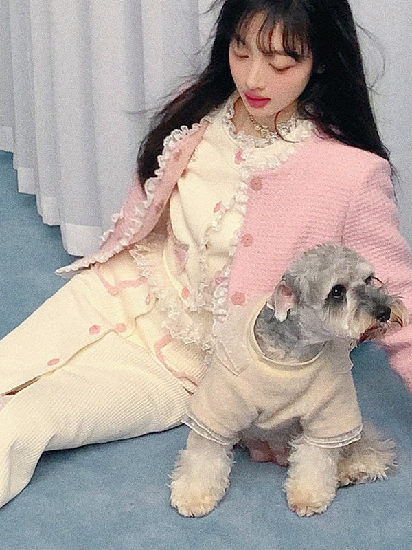 레이스 스티치 숏 자켓 &amp; 2기장 스커트