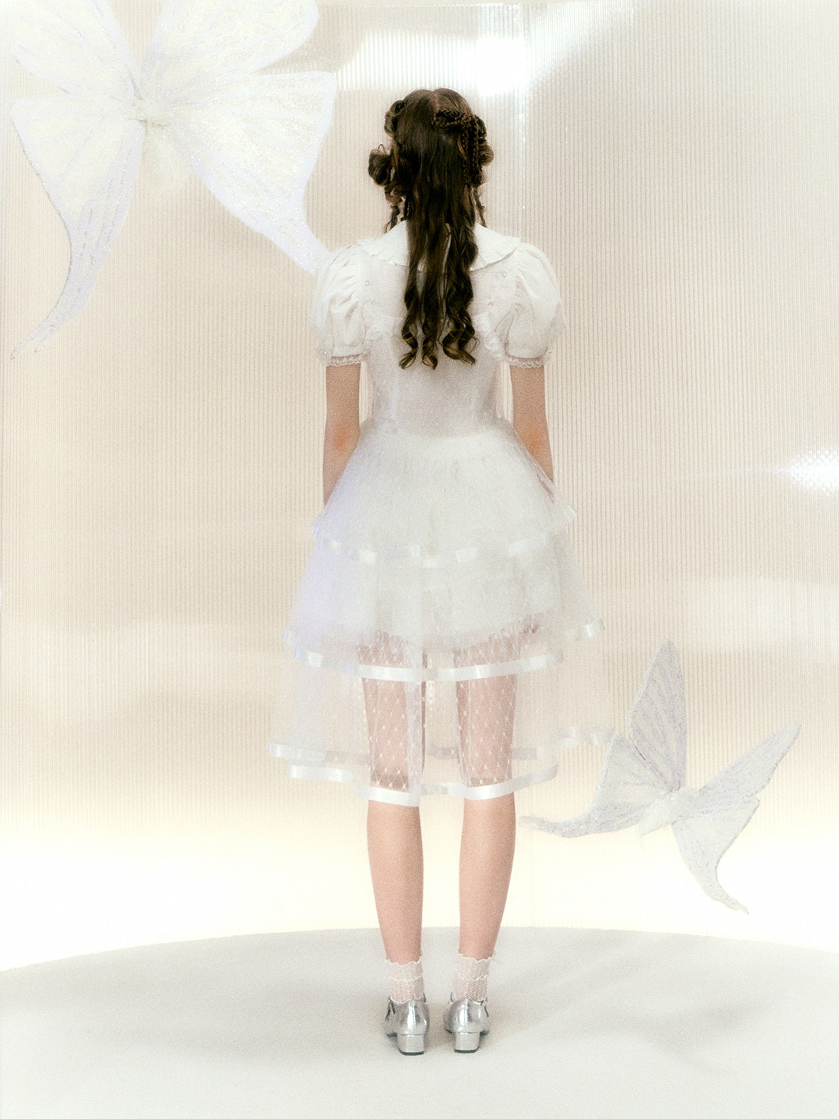 레이스 리본 메쉬 서스펜더 케이크 드레스