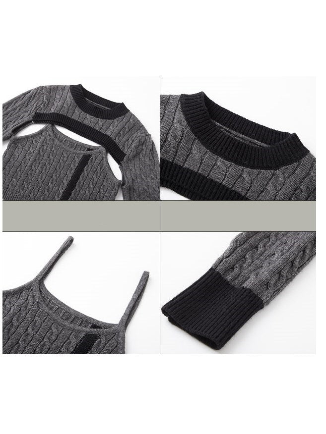 Classic Vertical Cable Two-piece Sweater