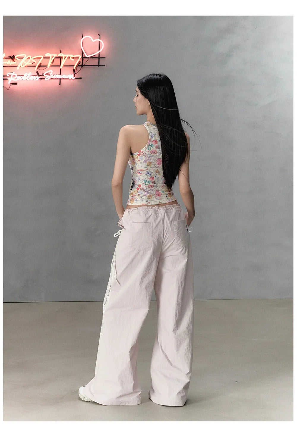 Pink Lace Patchwork Casual Cargo Pants