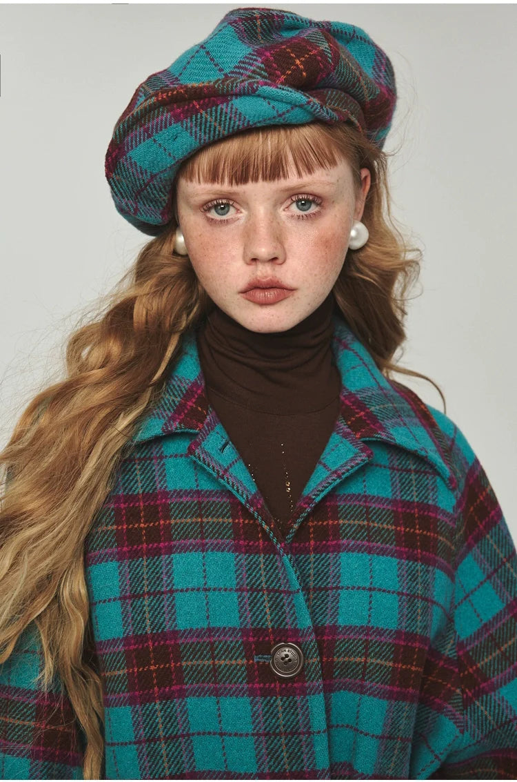 Plaid Classic  Belted Waist Woolen Overcoat