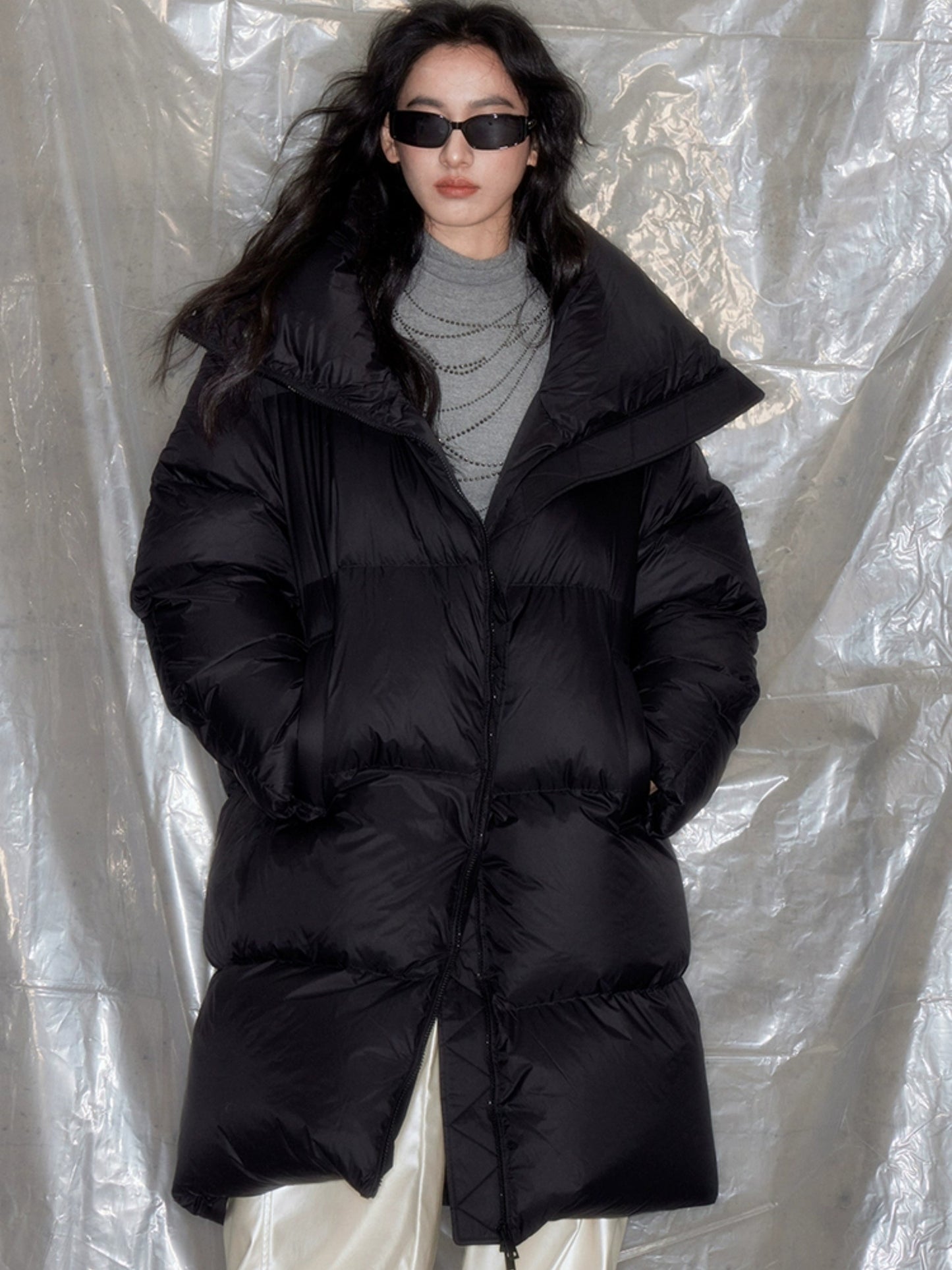 Quilted Ultra-light Long Stand-collar Down Jacket