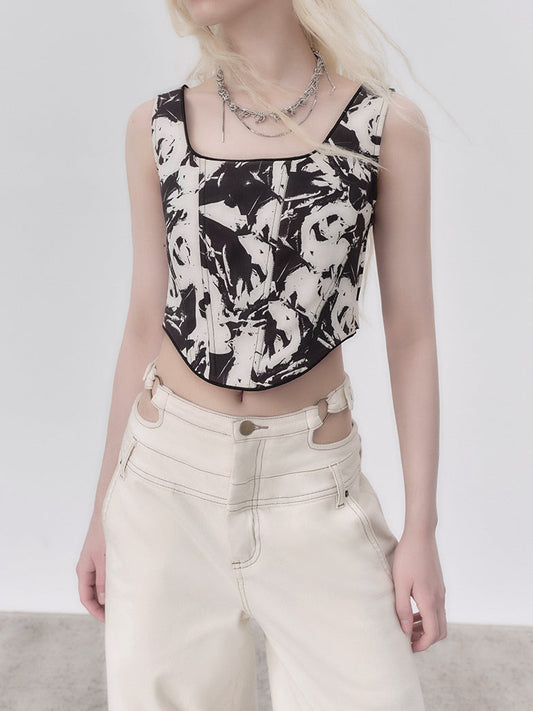 Rose Printed Short Vest