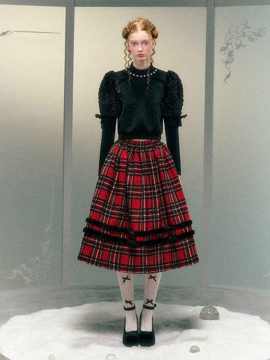 사랑 모피 소매 활 진주 장식 짧은 탑 